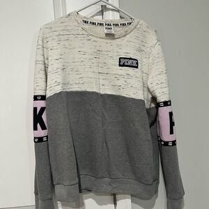 PINK Victoria's Secret Gray and Cream Sweatshirt